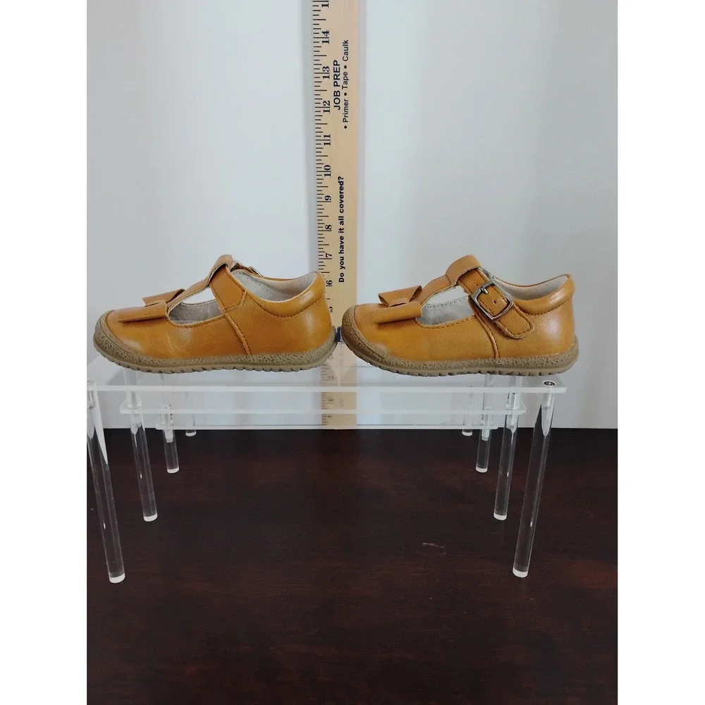 L'Amour Toddler Girls Mustard Yellow Leather‎ Bow T-Strap Mary Jane Shoes Size5